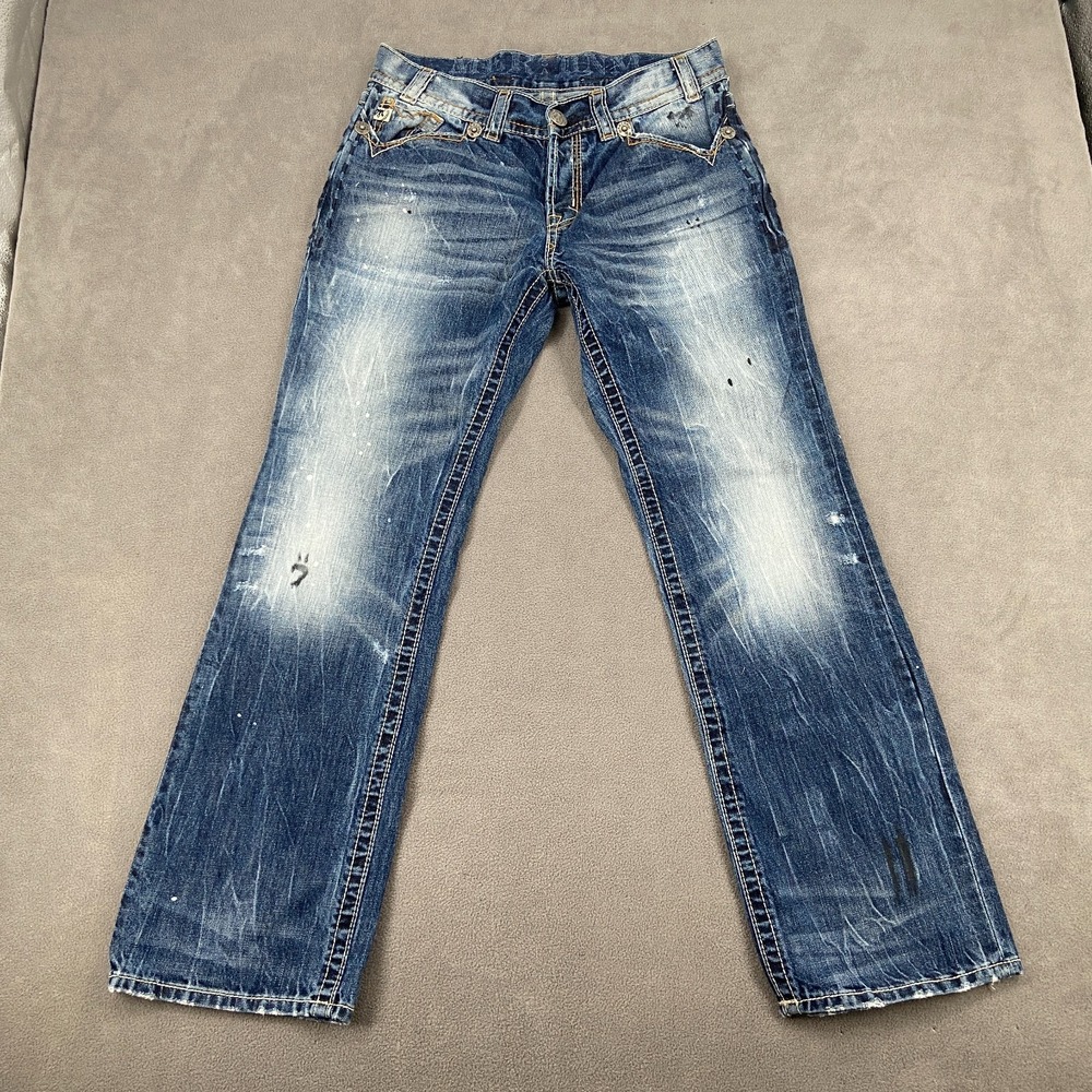 Mek Denim Luck Now Slim Boot Jeans Womens 32x32 Blue Faded Distressed Streetwear